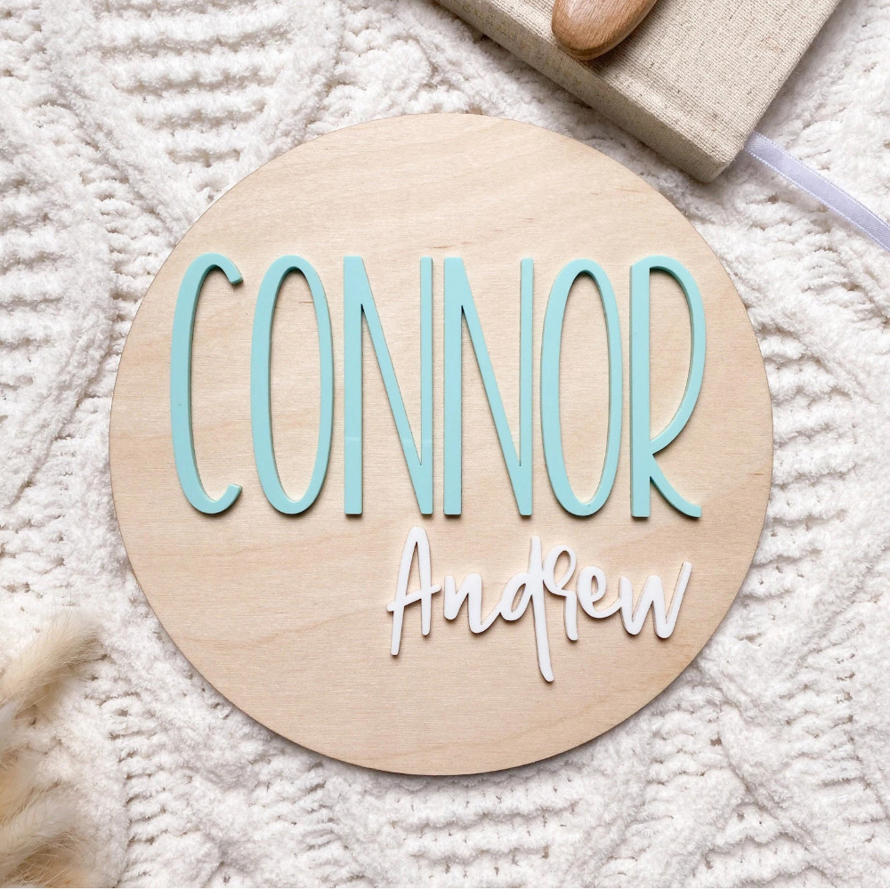 Baby Nursery Name - Gepersonaliseerde geboorteaankondigingsplaat - Hout en acryl