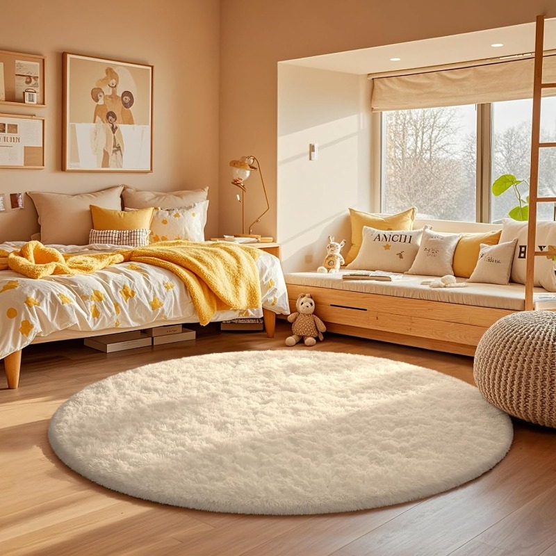 Soft Rug Nursery - Rond Crème Wit Tapijt Zacht Pluizig