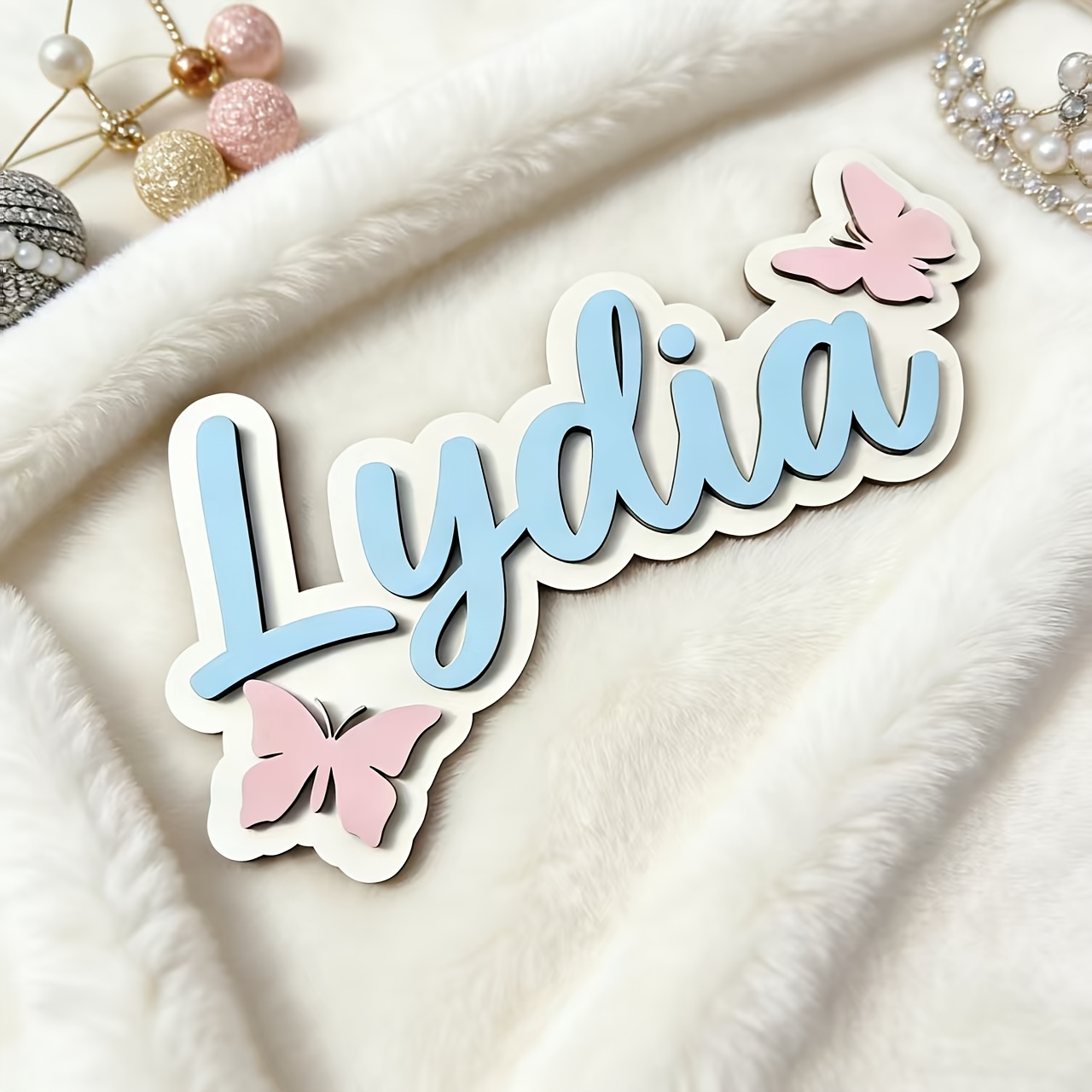 Baby Nursery Name - Gepersonaliseerde blauwe en roze vlinder naamkamerbord,