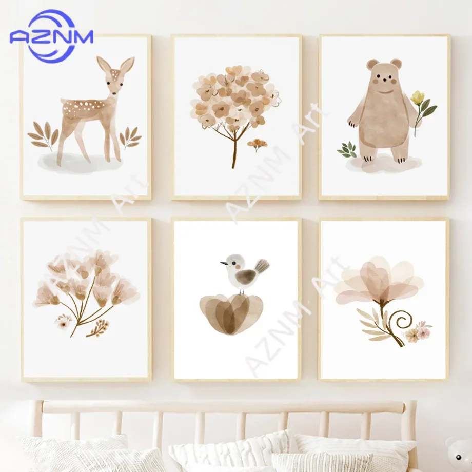 Baby Nursery Neutral - Boho kinderkamer wanddecoratie canvas - schattige