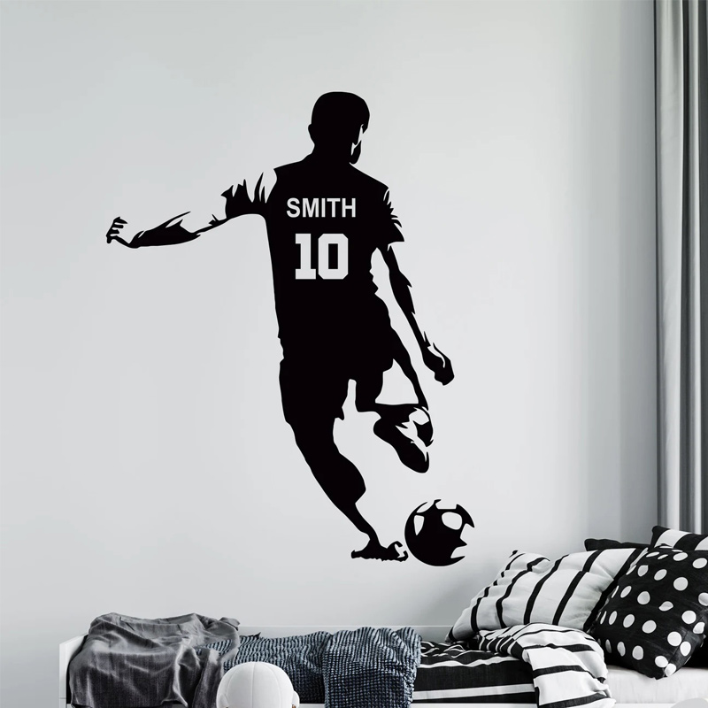 Baby Nursery Decals - Gepersonaliseerde voetbalspeler naam en nummer muursticker