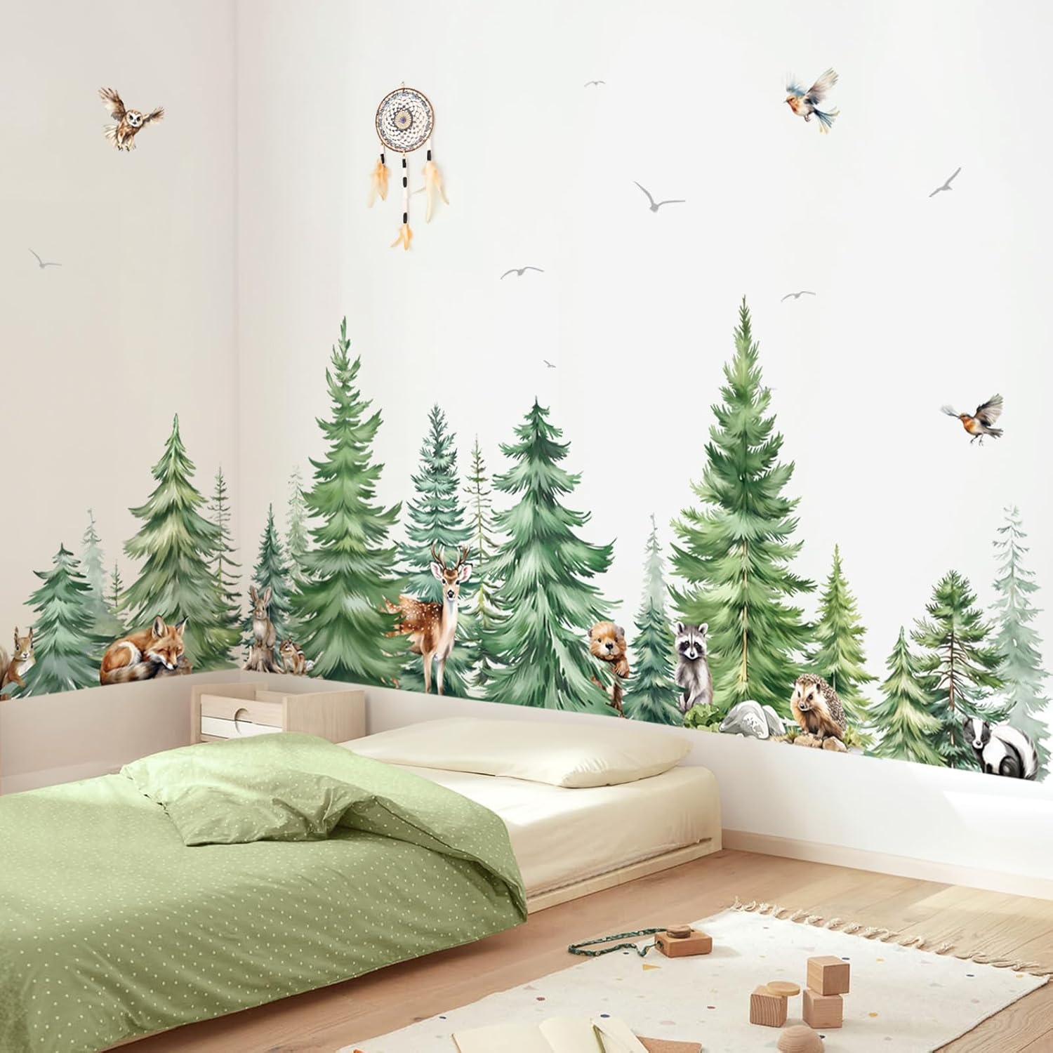 Baby Nursery Furniture - Grote aquarel pijnboom dieren muurstickers kinderkamer