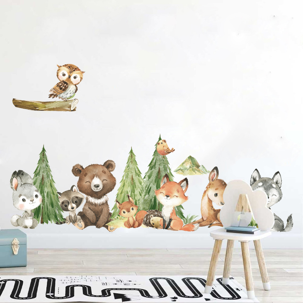 Baby Nursery Furniture - Cartoon aquarel bos dier muursticker kinderkamer