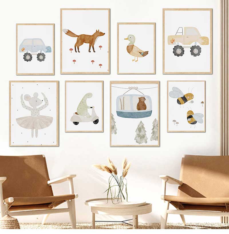 Baby Nursery Pictures - Cartoon Gans Bijen Beer Eend Dinosaurus