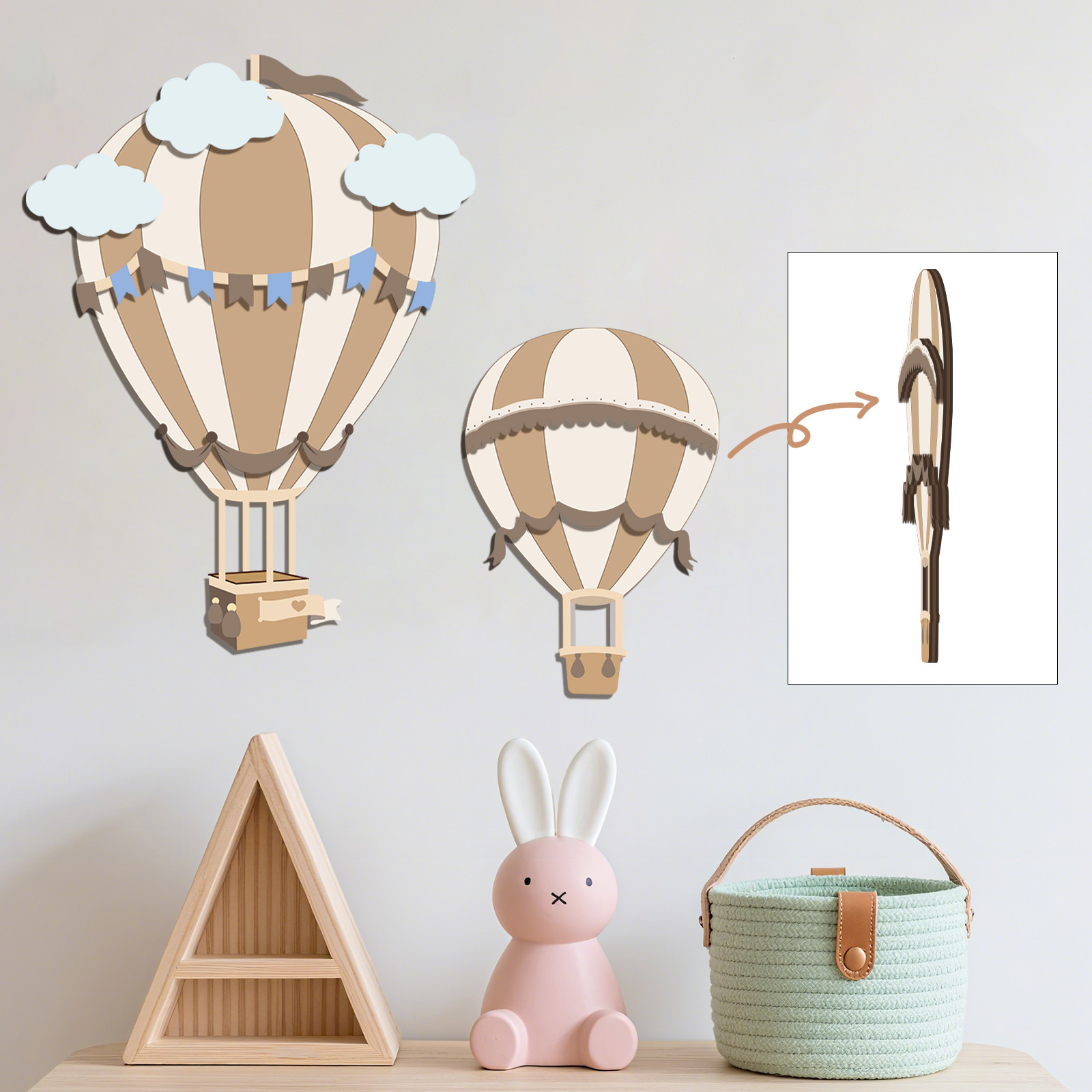 Baby Nursery Neutral - Neutrale Heteluchtballon Houten Wanddecoratie, 3D Houten
