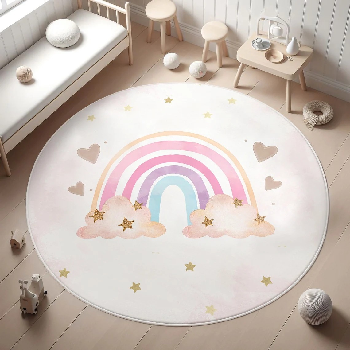Soft Rug Nursery - Regenboog kinderkleed, hart regenboog kinderkleed wasbaar