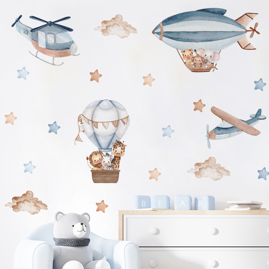 Baby Nursery Furniture - Aquarel Dieren Luchtballon Wolken Muurstickers voor