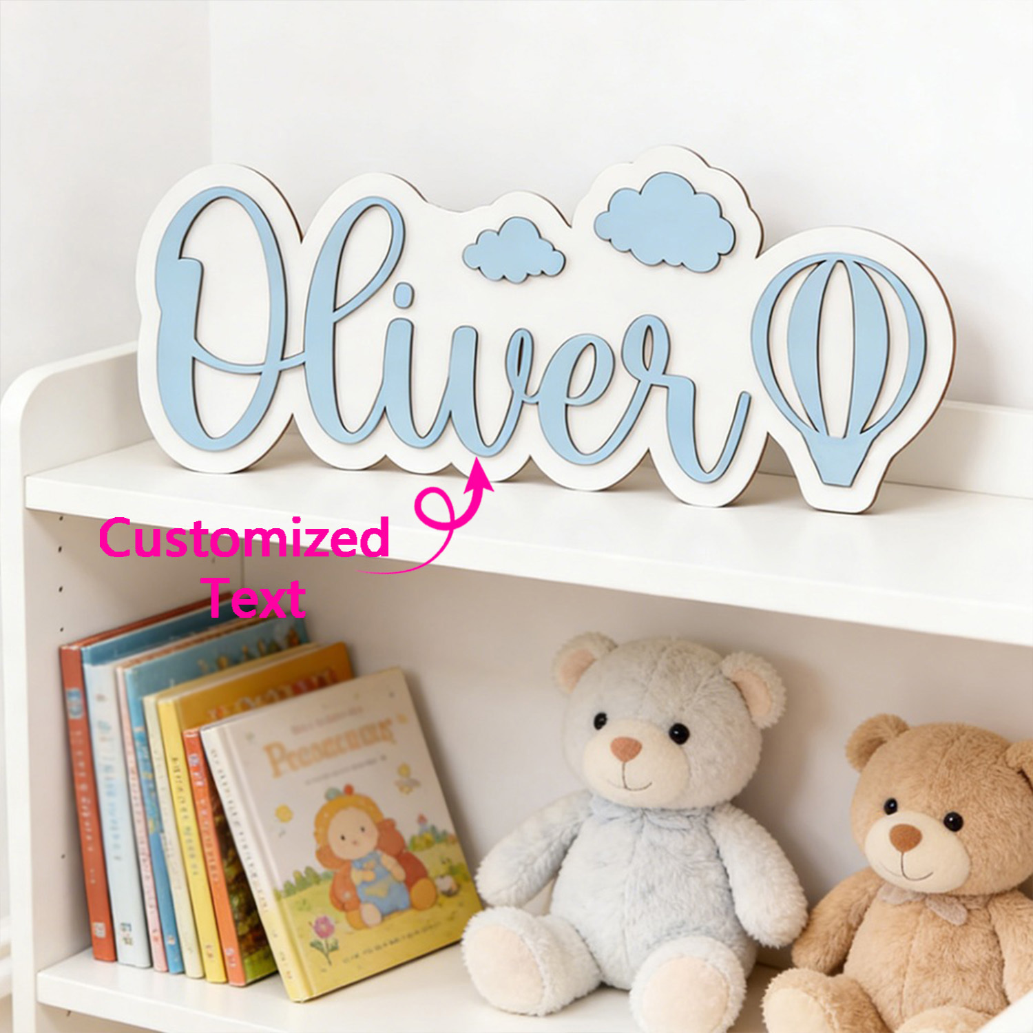 Baby Nursery Name - Gepersonaliseerde warmeluchtballon & wolk naamkamerbord, aanpasbaar