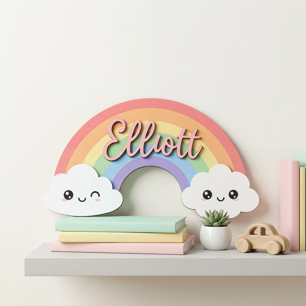 Baby Nursery Name - 1 stuk gepersonaliseerde schattige smiley wolken