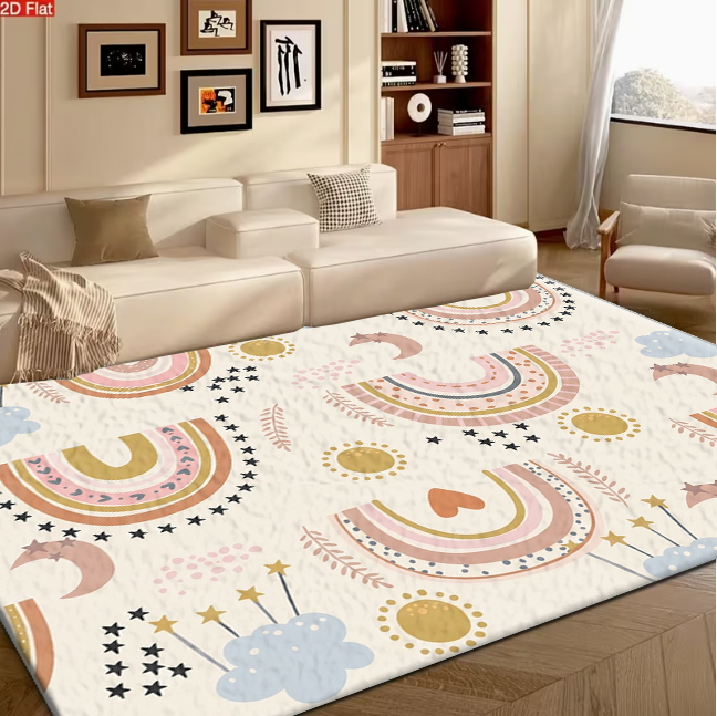 Soft Rug Nursery - Boho Regenboog Maan Ster Wolk Vloerkleed