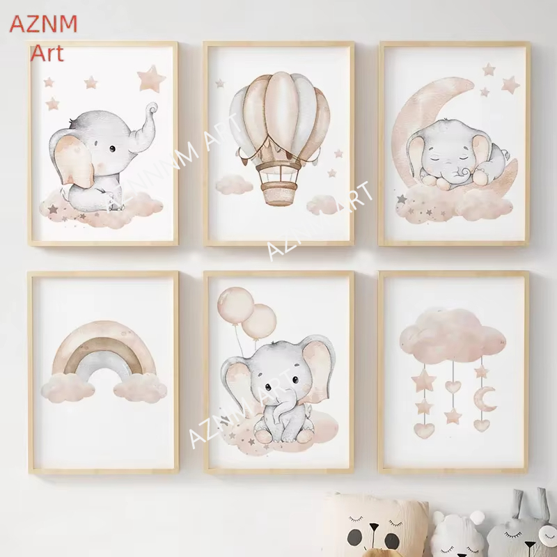 Olifant Ballon Regenboog Maan  - Baby Nursery Fabric recensie en prijs