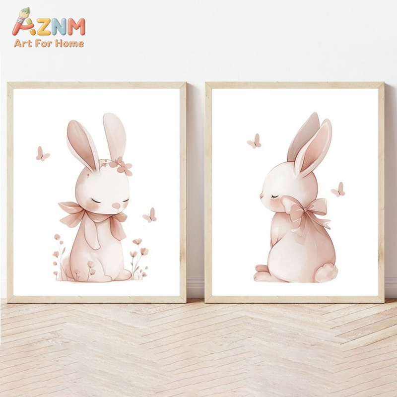 AZNM Zachtroze aquarel konijnt - Baby Nursery Neutral recensie en prijs