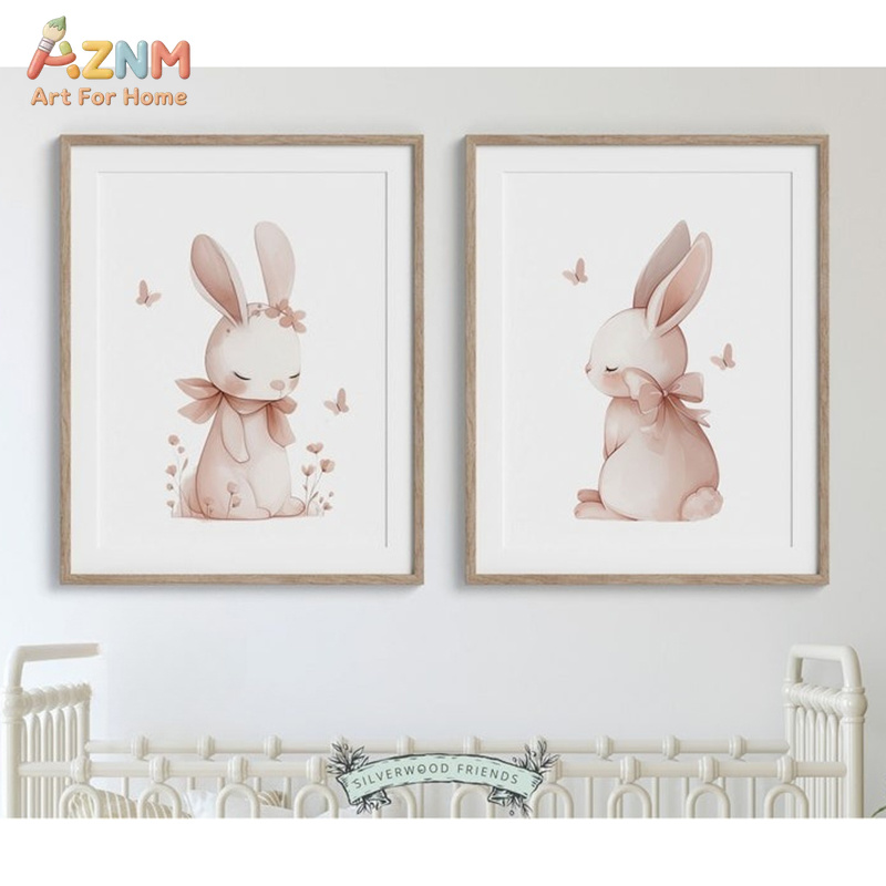 AZNM Zachtroze aquarel konijnt - Baby Nursery Neutral recensie en prijs