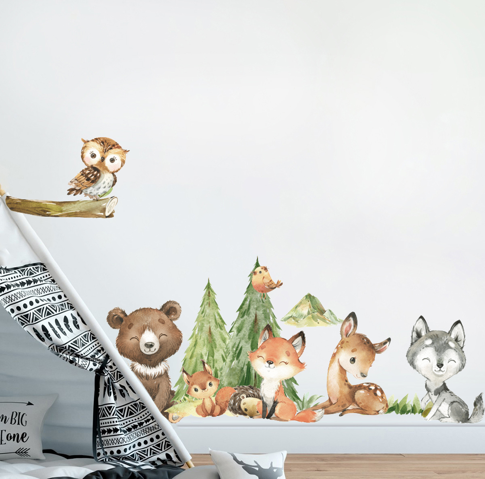 Cartoon aquarel bos dier muurs - Baby Nursery Furniture recensie en prijs