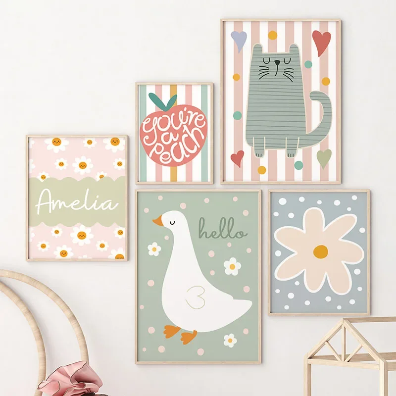 Cartoon Kat Eend Vogel Appel C - Baby Nursery Pictures recensie en prijs