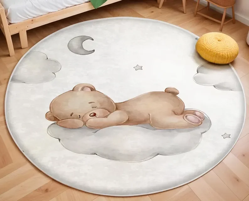 Roze ballonbeerwolk rond vloer - Soft Rug Nursery recensie en prijs