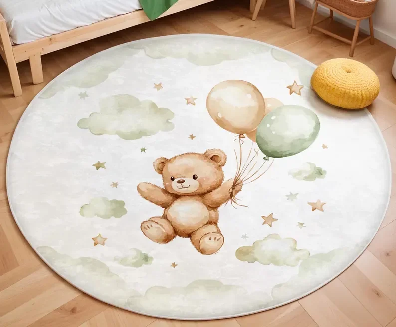 Roze ballonbeerwolk rond vloer - Soft Rug Nursery recensie en prijs
