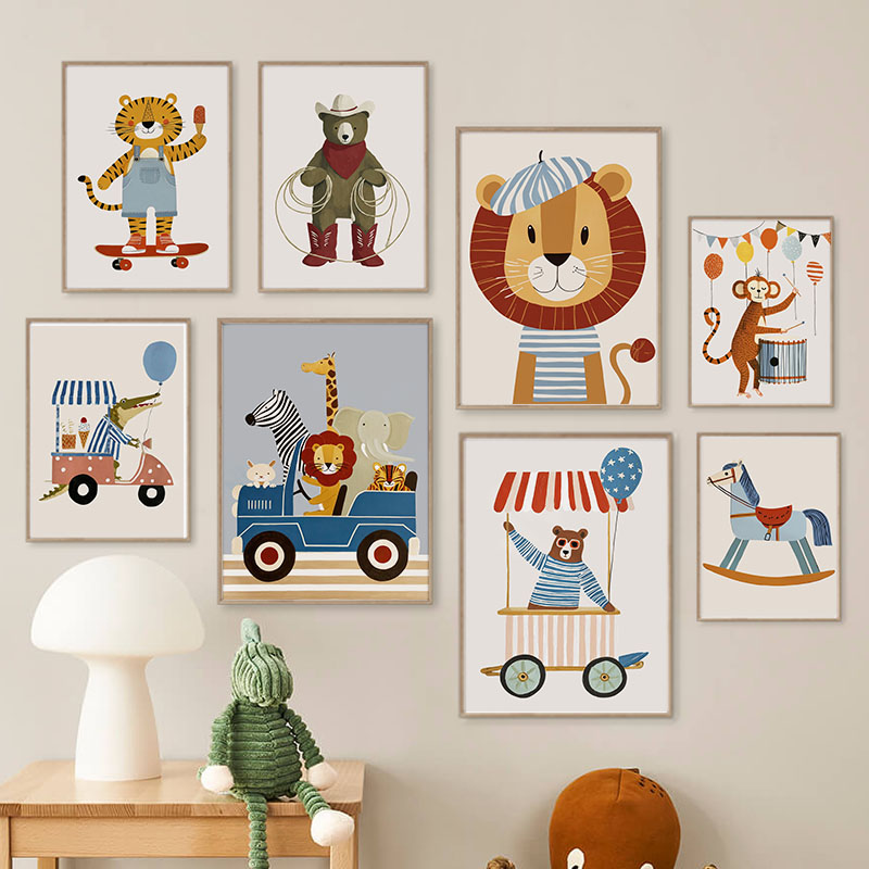 Grappige cartoon dieren auto b - Baby Nursery Fabric recensie en prijs