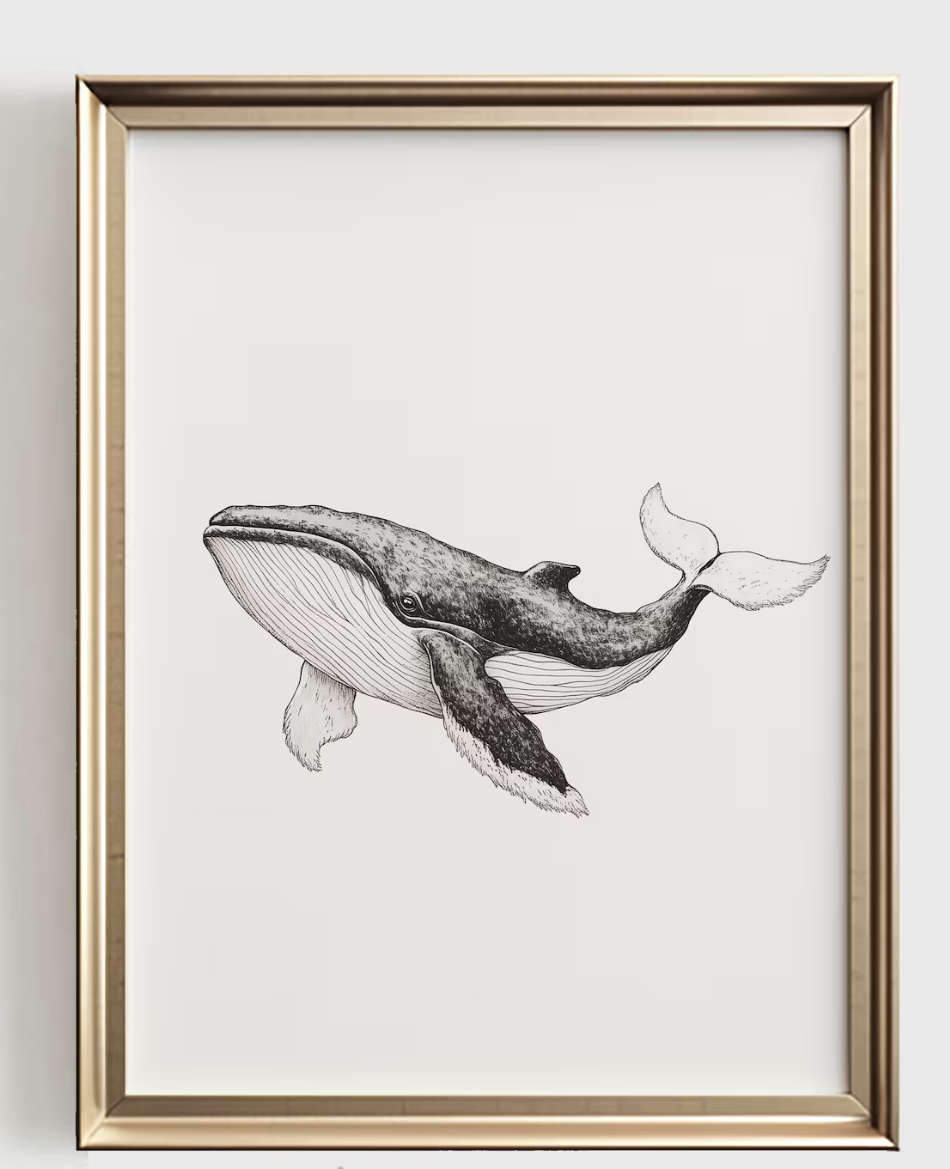 Whale Line Art Print, minimali - Baby Nursery Neutral recensie en prijs