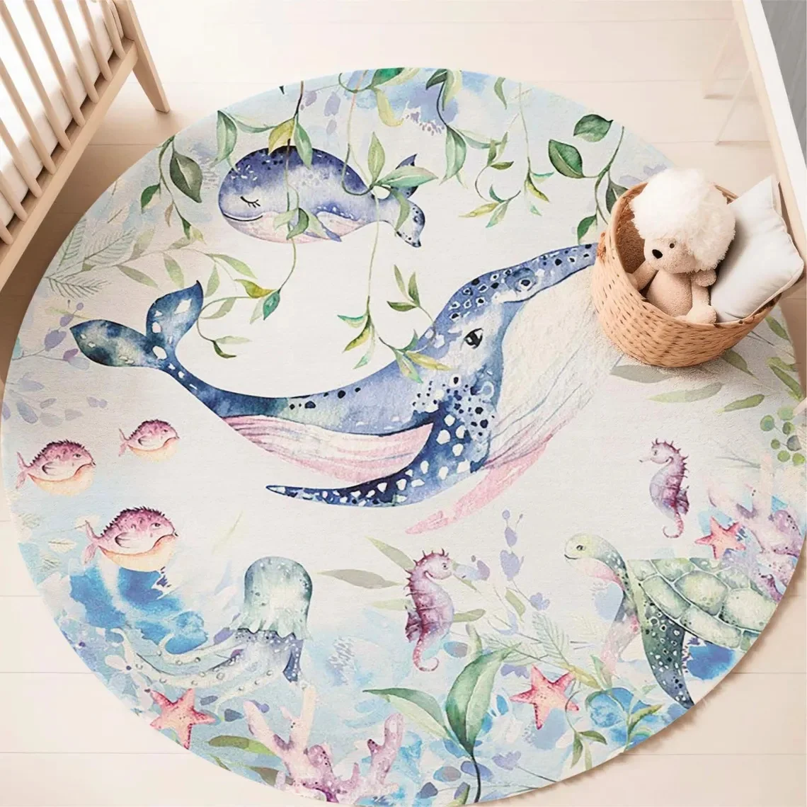 Blauw mariene dieren rond tapi - Soft Rug Nursery recensie en prijs