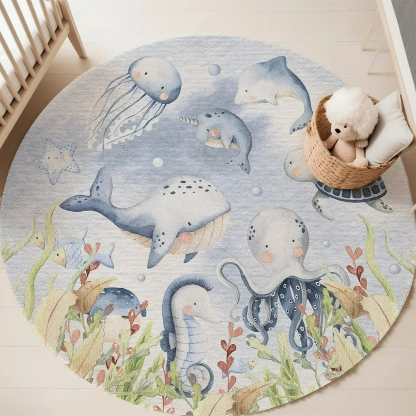 Blauw mariene dieren rond tapi - Soft Rug Nursery recensie en prijs